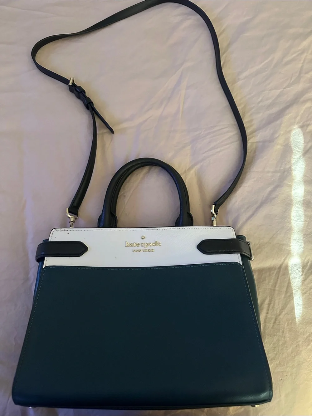 kate spade Teal and White Leather Top-Handle Satchel